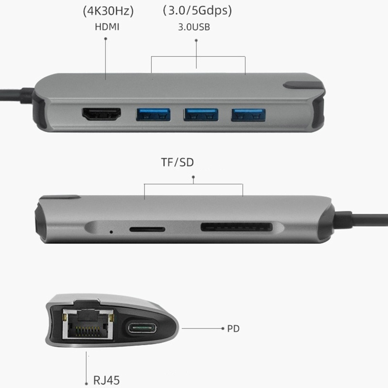 Vivi HUB Docking Station 8 In 1 3 Port USB 3.0 / HDMI / Rj45 / PD Fast Charging