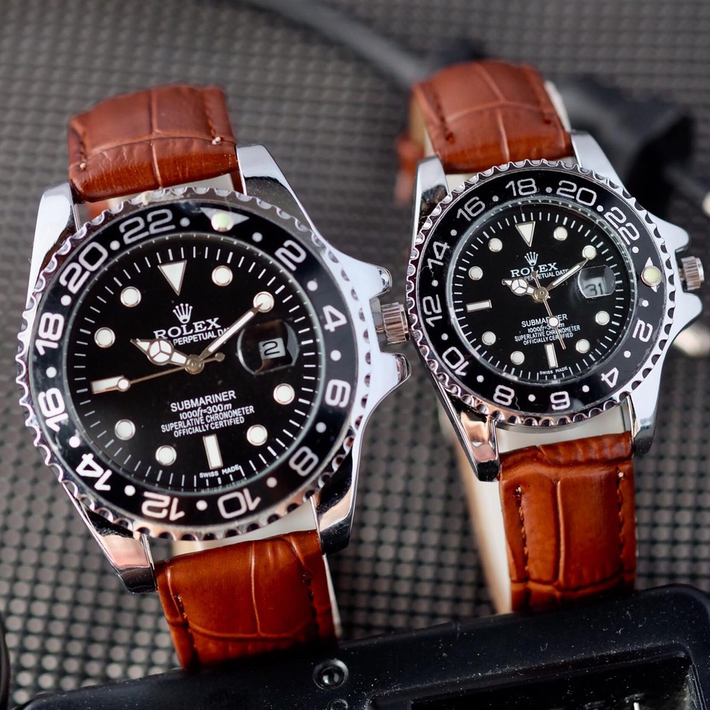 Jam Tangan Couple Pria Wanita Rolex Tanggal Tali Kulit