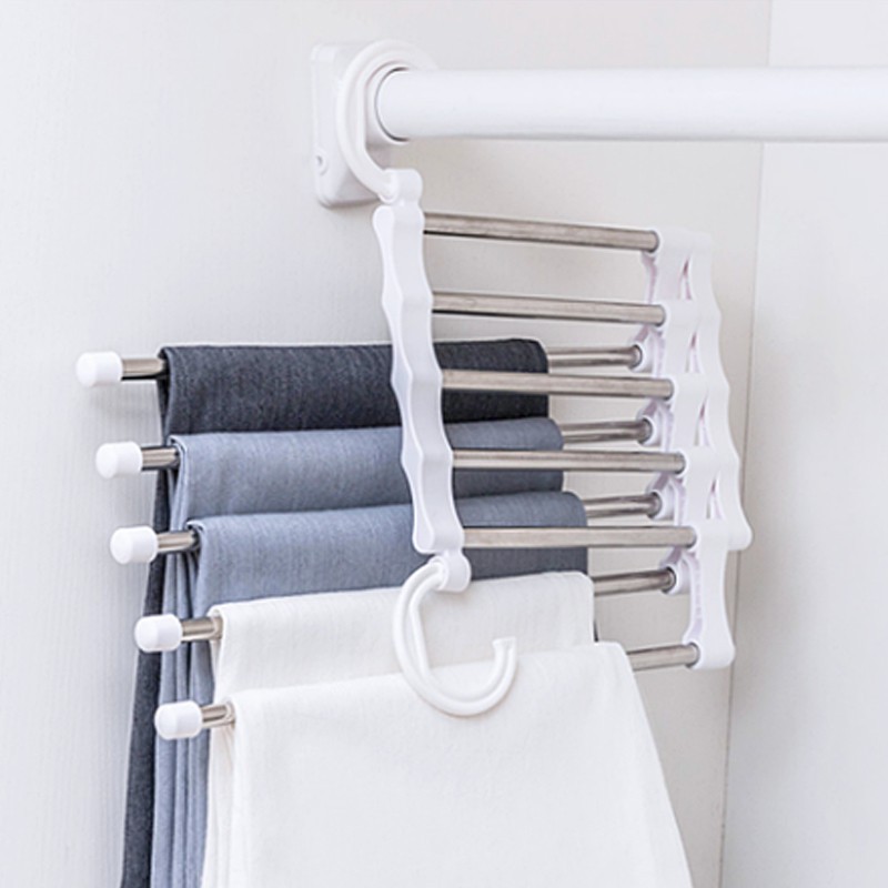 GANTUNGAN 5in1 Hanger Trousers rack Stainless Rak Baju Jilbab Syal Celana Gantungan Celana Serbaguna