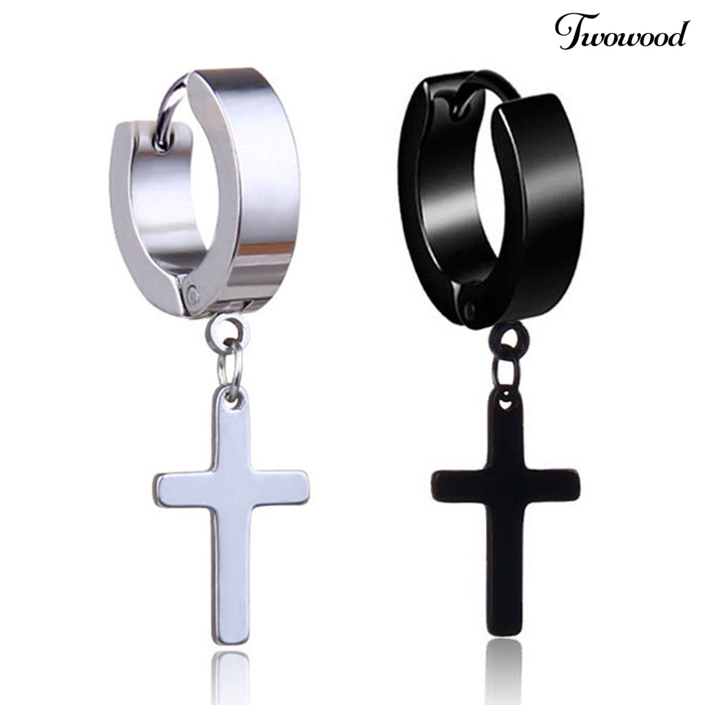 1pc Anting Hoop Desain Salib Gaya Hip Hop Untuk Unisex