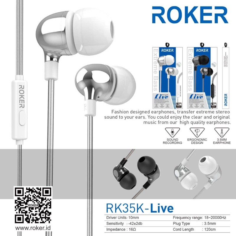 handsfree roker rk20k edition the boss live original earphone