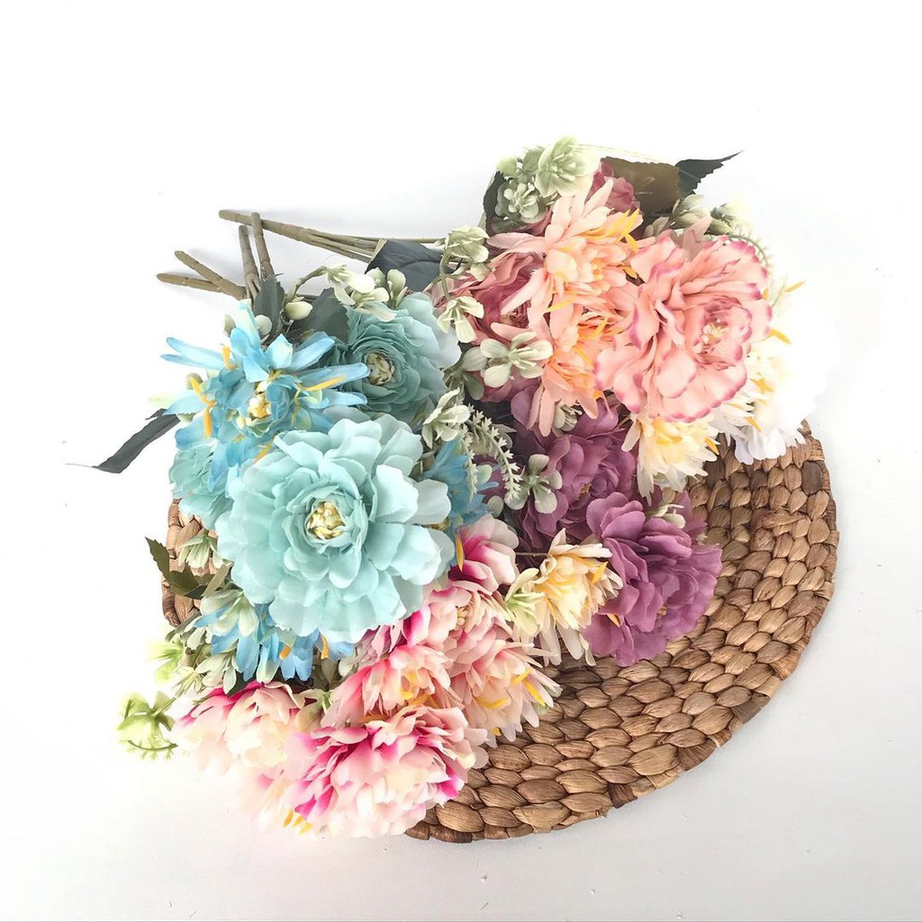 BUNGA TANGKAI DAHLIA - salem biru putih pink ungu bunga artificial palsu-1
