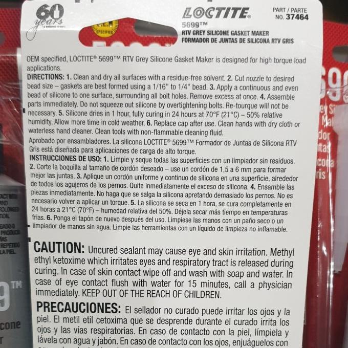 

Lem Gasket Packing Loctite 5699 Rtv Silicone Gasket Grey 80Ml Hi-Temp - E1Ca