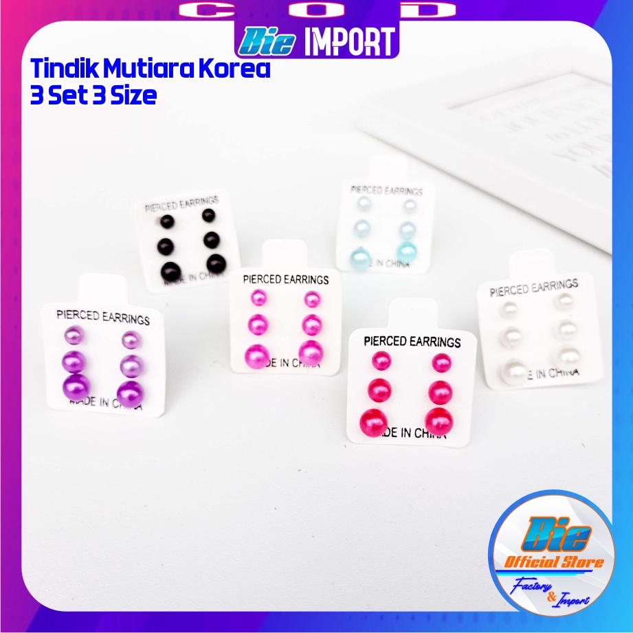 isi 6 Pcs Tindik Mutiara Korea set 3 Pasang Impor Best Seller