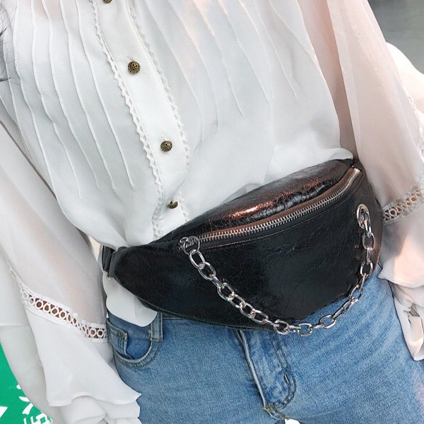 Sia Metalic Woman Waistbag Black- Tas Pinggang Wanita Import - belt bag bum hitam - waist bag import