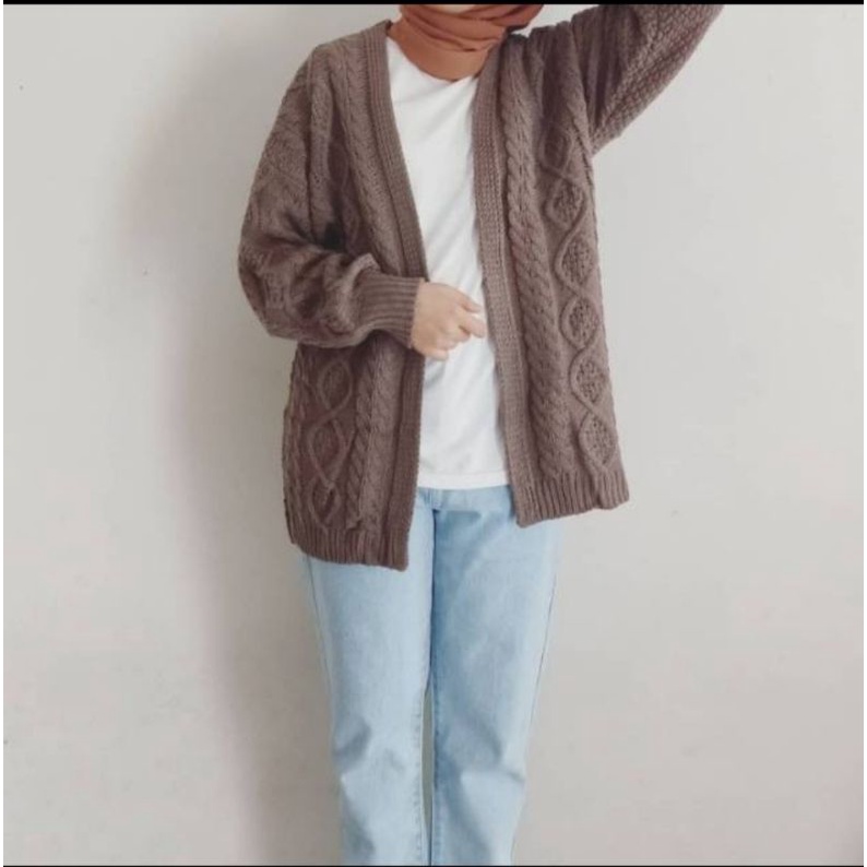 [NEW] Cardigan Cable Thistle Series - Cardigan Rajut Tebal-Cardigan Musim Dingin-Milo/burgundy