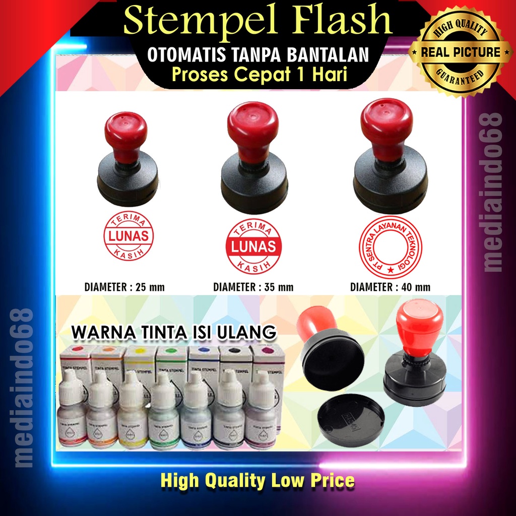 

STEMPEL FLASH BULAT-OTOMATIS TANPA BANTALAN-PRAKTIS SIAP PAKAI
