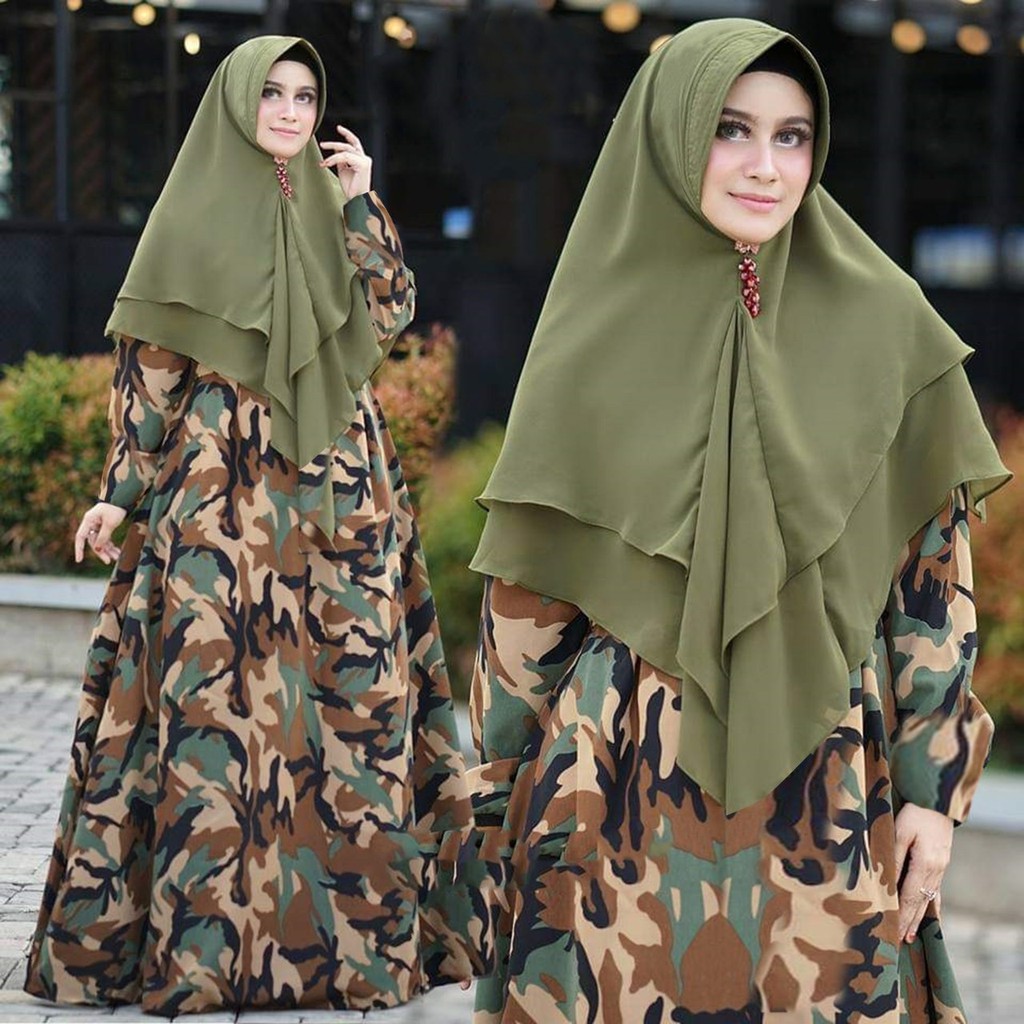 PALING LARIS SET GAMIS ARMY PLUS KHIMAR CERUTY 2 LAYER FASHION WANITA TERKINI GAMIS WANITA DEWASA
