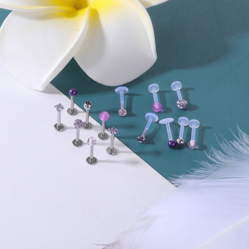 1 Set Anting Stud Kristal Akrilik Warna-Warni Bahan Stainless Steel Untuk Tindik Bibir Telinga