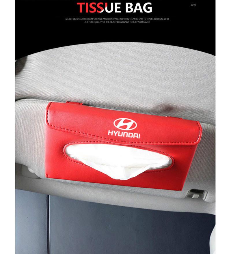 Kualitas Tinggi Universal Pelindung Matahari Mobil Tissue Box Holder PU Kulit Kotak Tisu Cover Case Aksesoris untuk Hyundai Logo Ioniq Hybrid Elantra Tucson Reina Santa fe Kona Accent