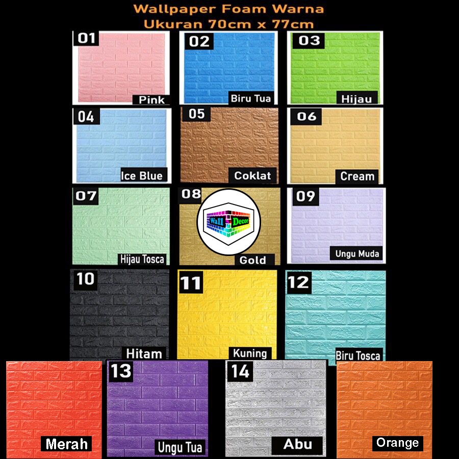 WD Wallpaper 3D Foam Sticker Warna Premium Wall Paper Tebal 3MM Wallpaper Stiker-70cm x 77cm