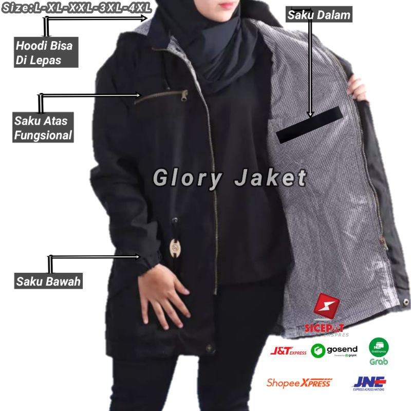 JAKET WANITA PARKA  Ukuran Besar SIZE M/L XL XXL XXXL XXXXL BAHAN KANVAS