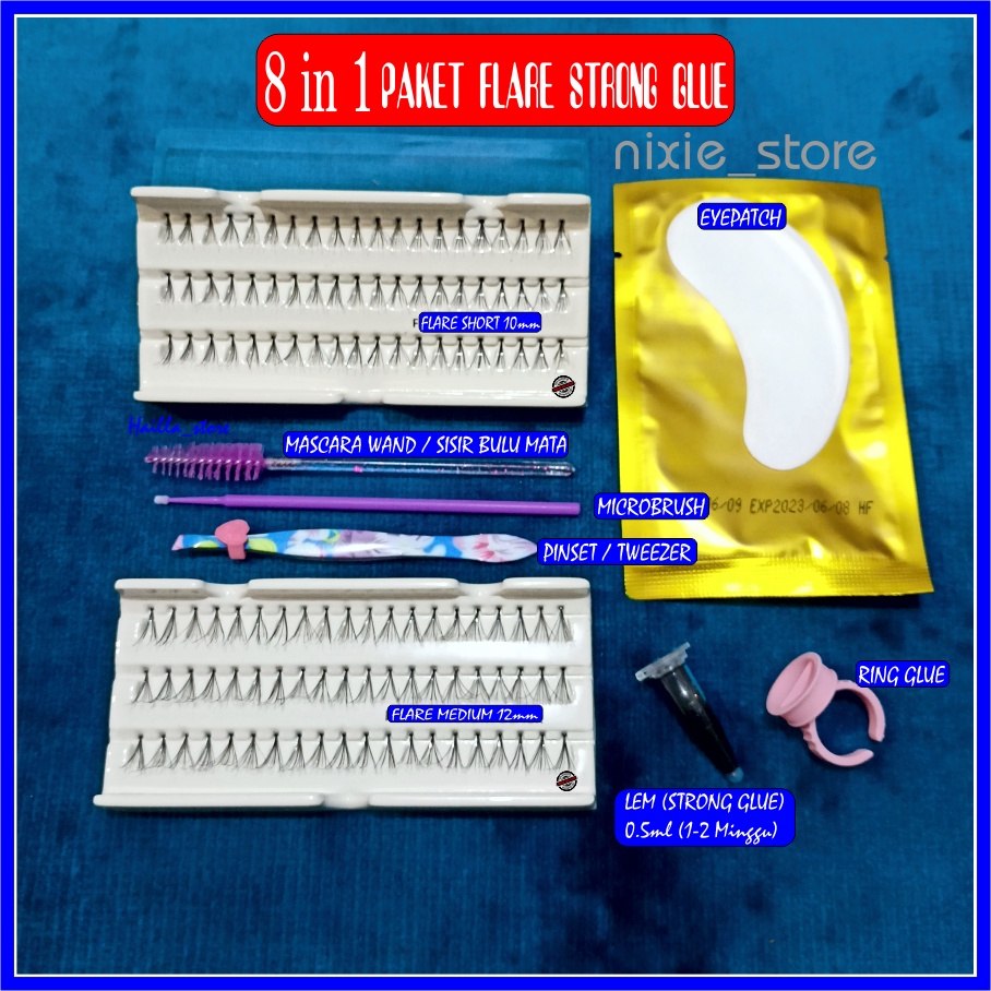 PAKET Bulu mata Eyelash extension 8 in 1 STRONG GLUE Tahan 1-2 Minggu Natural Halus Lembut