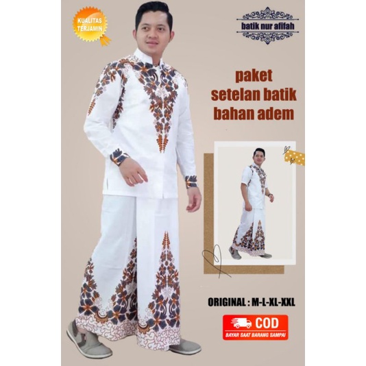 busana muslim pria dewasa setelan Sarung dan baju koko gunungan putih lengan panjang dan pendek batik solo