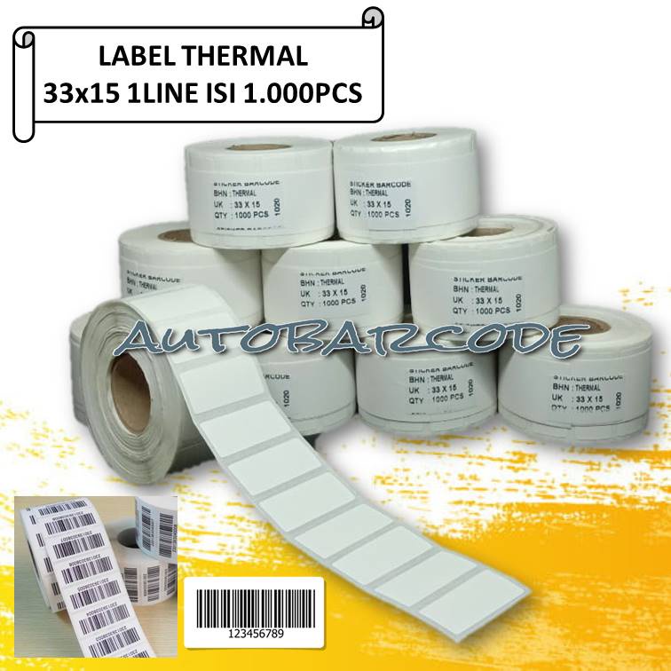 Stiker Label Barcode 1Line Thermal 33x15 isi 1.000 PCS Direct Thermal Label Harga 1 Line