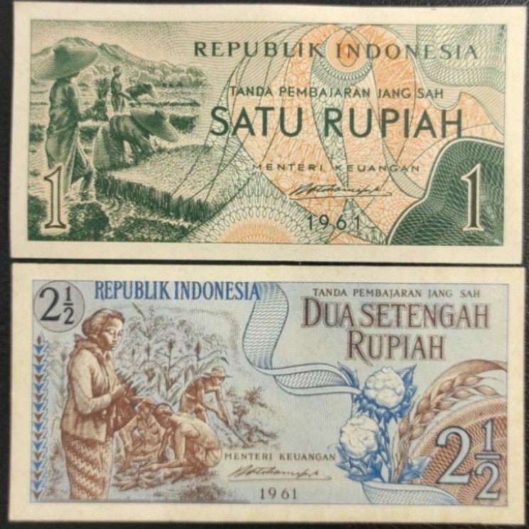 UANG Rp 1 dan Rp 2 1/2 Sandang Pangan 1961 Gress