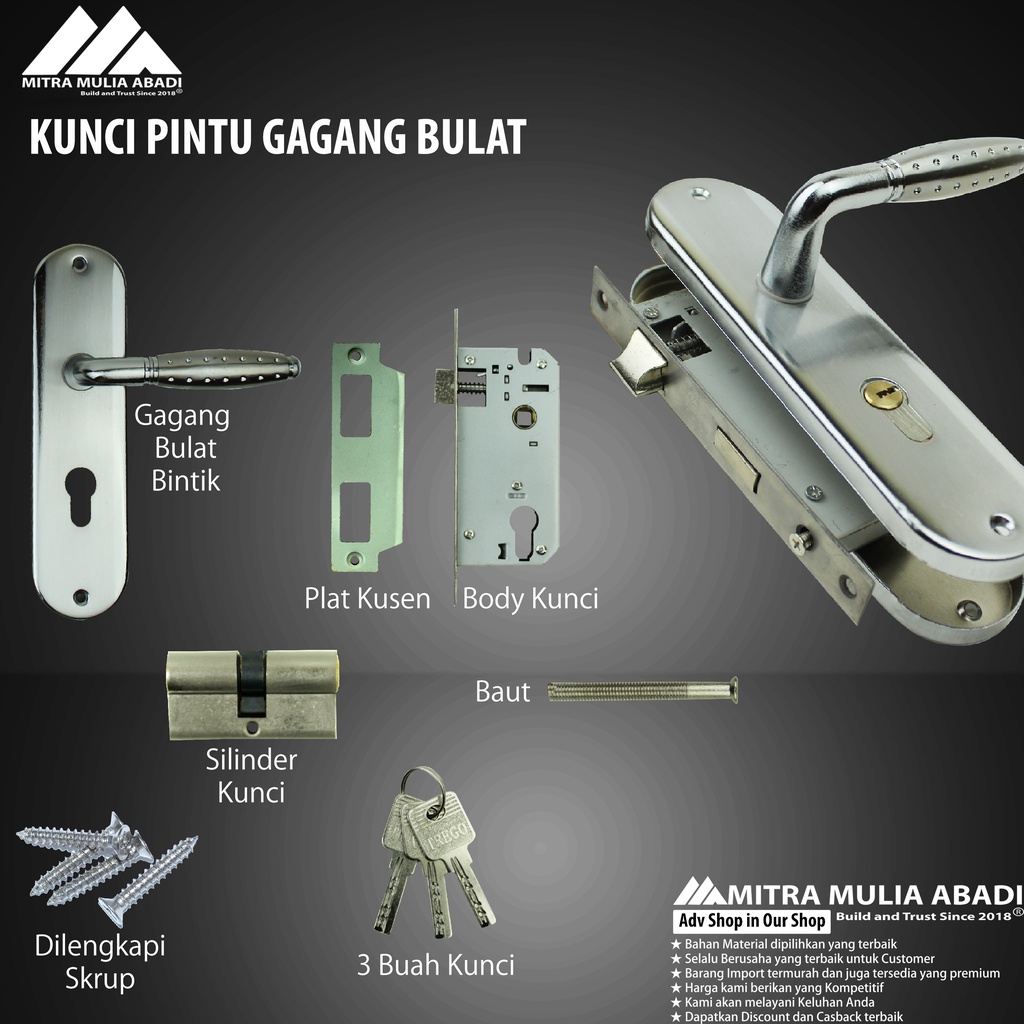 Kunci Pintu Silinder Trego Set Komplit Handle Oval | 20 cm Gagang Handle Pintu Rumah