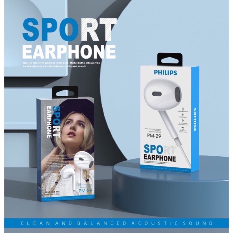 GROSIR HANDSFREE PHILIPS PM29 SPORT EARPHONE STEREO FULL BASS