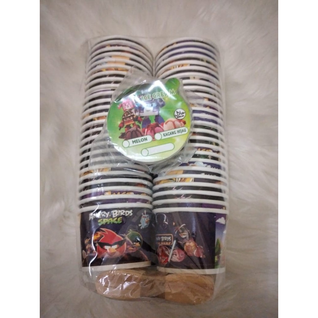 Paper Cup Ice Cream uk 50 ml lengkap tutup sendok