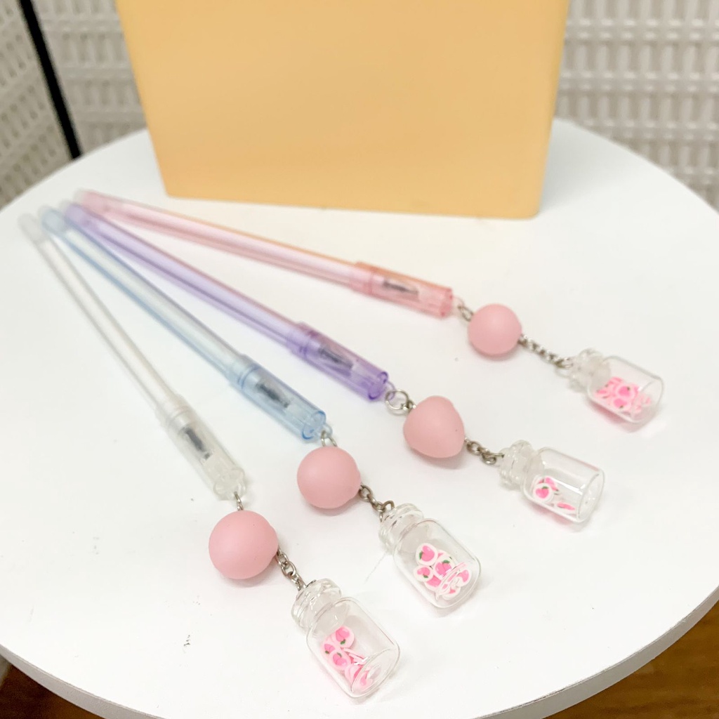 PULPEN GANTUNGAN BUAH PEACH MANIK LOVE PINK SUPER UNIK & LUCU TERMURAH PEN GEL IMUT IMPORT QUALITY READY GROSIR COD-1