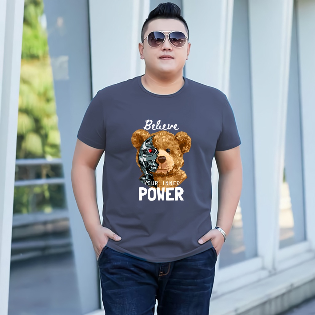 Baju Kaos Pria Jumbo Power Teddy Tshirt Bigsize XL XXL Distro DTF