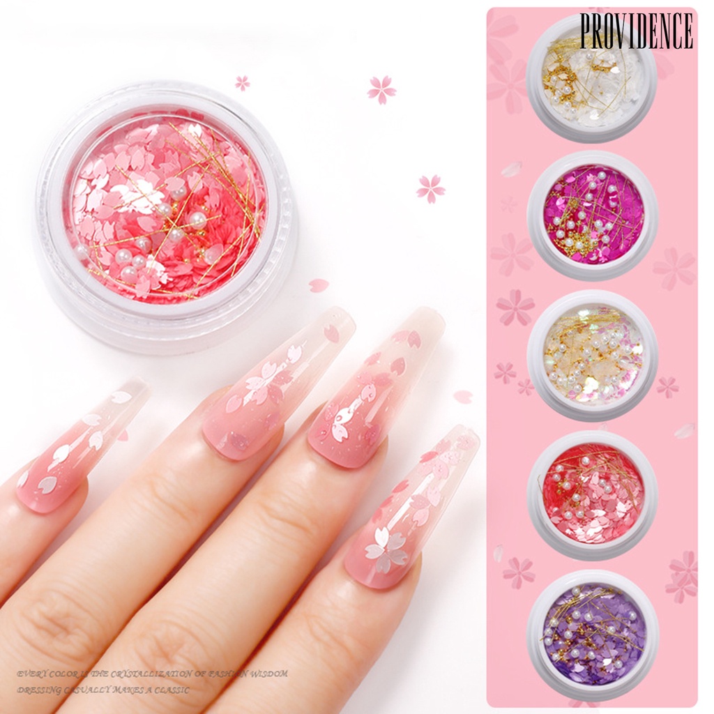 Providence Hiasan Kuku Bentuk Kelopak Bunga Sakura + Mutiara Imitasi Untuk Nail Art DIY