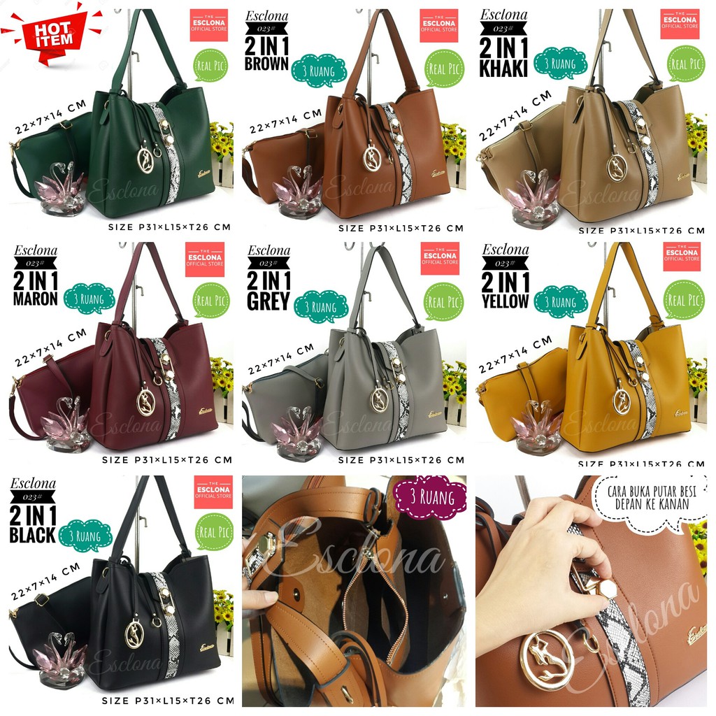 Tas Wanita Import Batam Bag Esclona 023 Selempang Cewek Branded Cantik Grosir Fashion Murah Handbag Original Besar Kantor Kerja Kuliah Premium Super Populer Terbaru Terlaris Hobo Ibu Emak Dewasa Santai Berpergian Shoulder Bahu