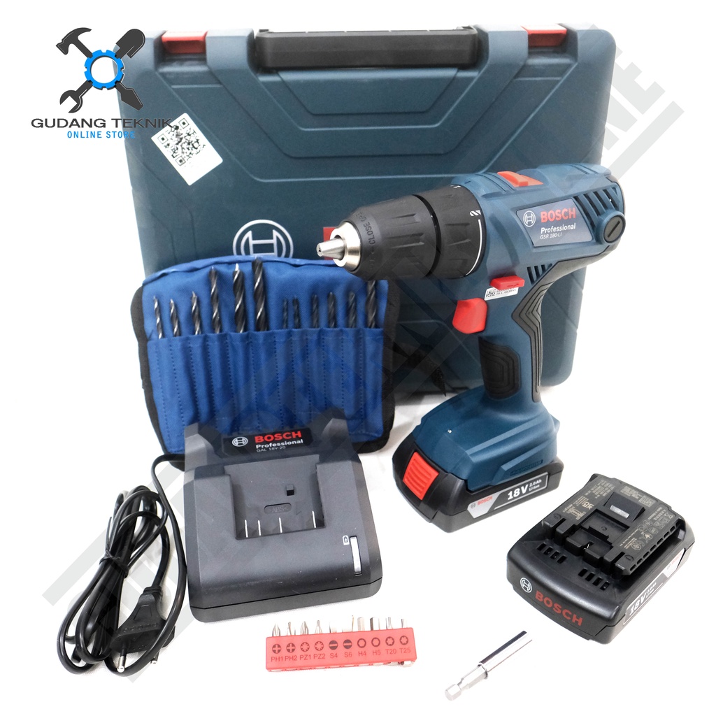 Mesin Bor Tangan CORDLESS 13mm BOSCH GSR180 18V / Mesin Bor Besi Kayu BATERAI GSR 180 - Cordless Drill Brushless GSR-180