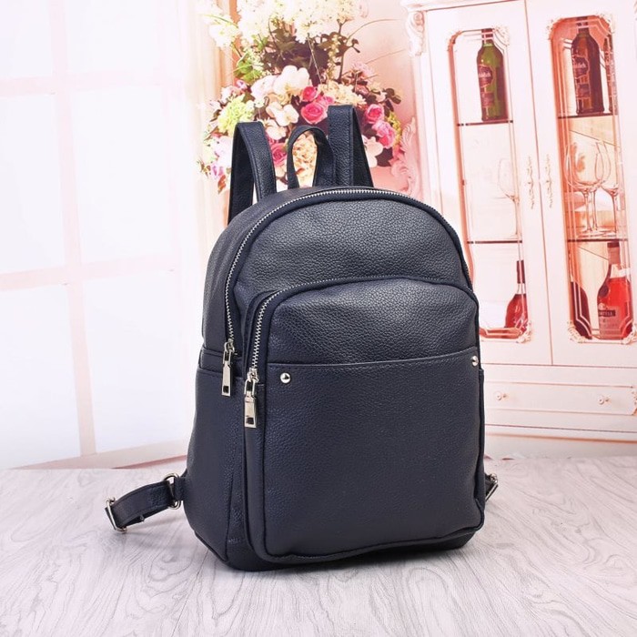 tas ransel gendong biru tua dongker kulit kuat kokoh wanita backpack