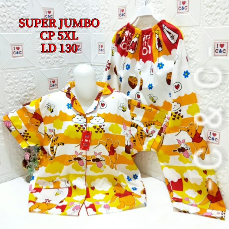 CNC - BAJU TIDUR WANITA PIYAMA CP SUPER JUMBO 5XL/LD 130/MICRO-Poh salur kuning