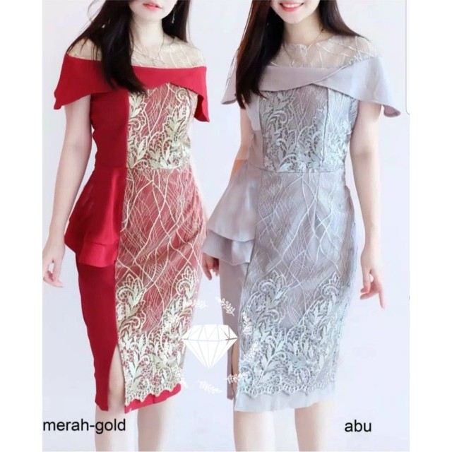 Ruairu DRESS PESTA SCUBA PREMIUM MIDI DRESS SPAN TILE BORDIR 5 WARNA Murah
