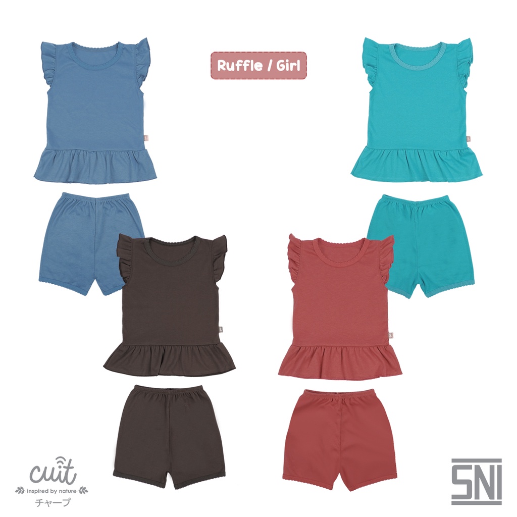 (CUCI GUDANG) Setelan Ruffle Kutung Celana Pendek Block Color Kojo Series - CUIT Babywear