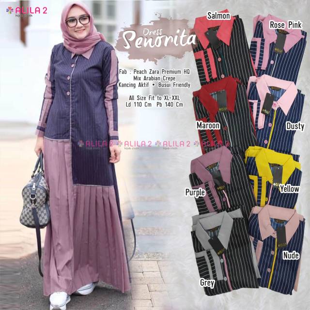 Gamis Mix Polos Crepe Garis Zara Jumbo