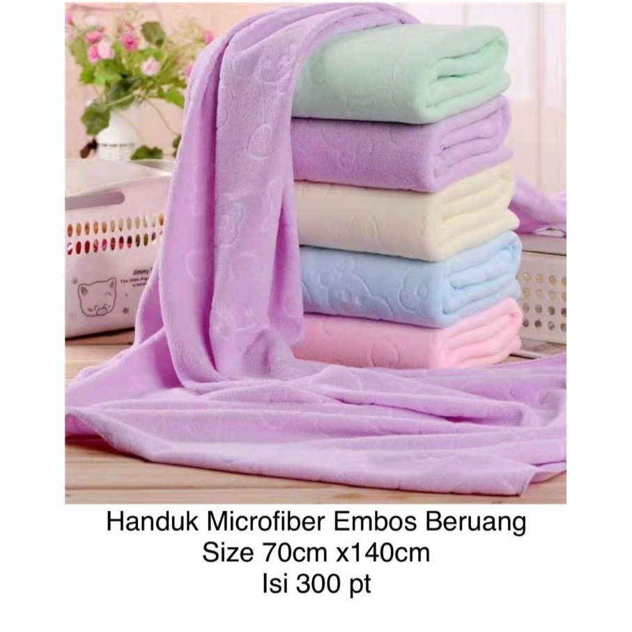 Handuk Polos Murah Emboss Beruang uk 70x140 lembut - Handuk Bayi - Handuk Travel