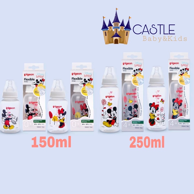 Castle - Botol PP Clear StreamLine 150ml 250ml - Bottle Pigeon Minnie Mickey Disney - Botol Susu