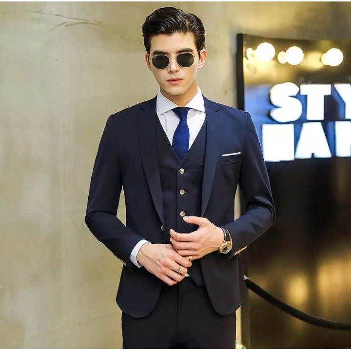 PAKET SETELAN JAS SEMI FORMAL SLIMFIT NIKAYU PRIA SUPER BLACK WHITE LIST 5IN1 + BONUS DASI PANJANG