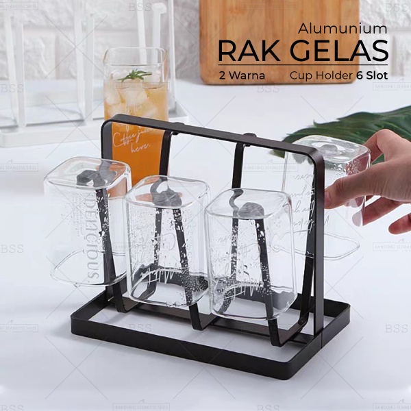 Rak Gelas Minimalis Tempat Cangkir Rak Dapur Organizer Cup Holder 6 Slot