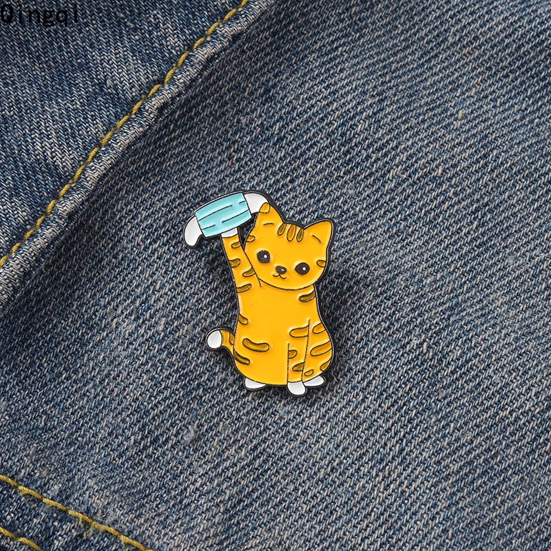 Bros Pin Enamel Bentuk Kartun Hewan Kucing Untuk Anak