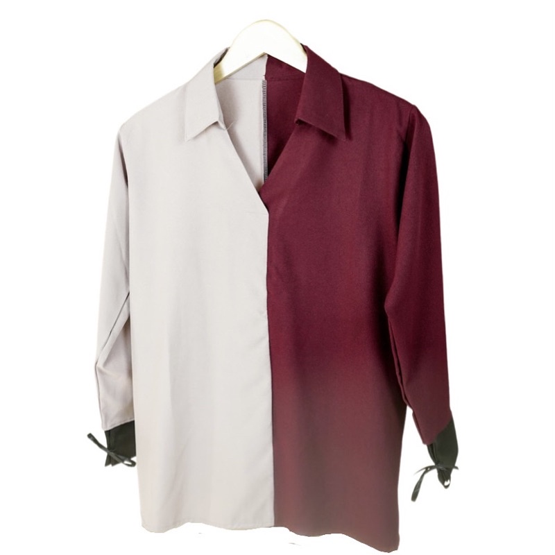 Nouri Avani Kemeja Blouse Two tone Maroon gery Moschino Crepe Premium