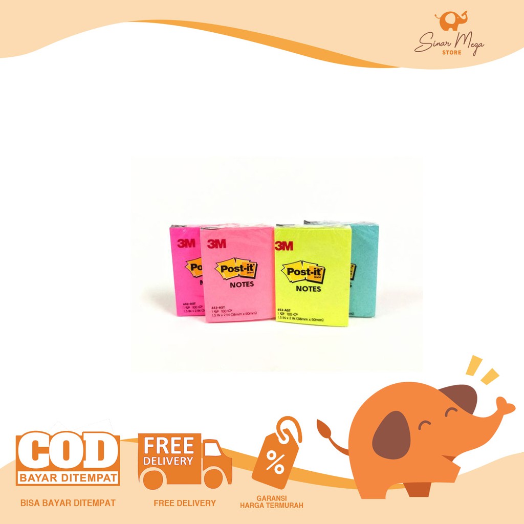 

3M Post It Sticky Notes Memo 653/ 0653 Color Warna Warni Murah Berkualitas