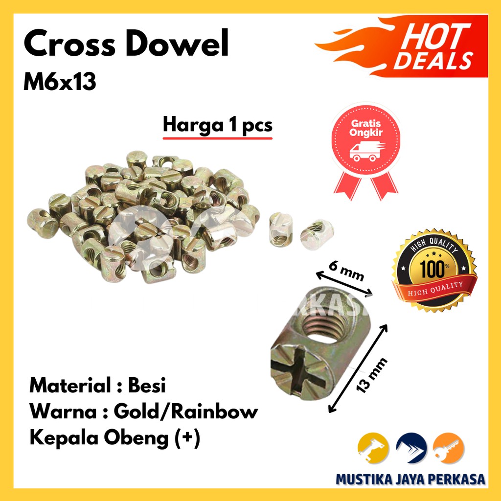 Mur Cross Dowel Mur Ligna Kepala Gold Rainbow Besi M6X13