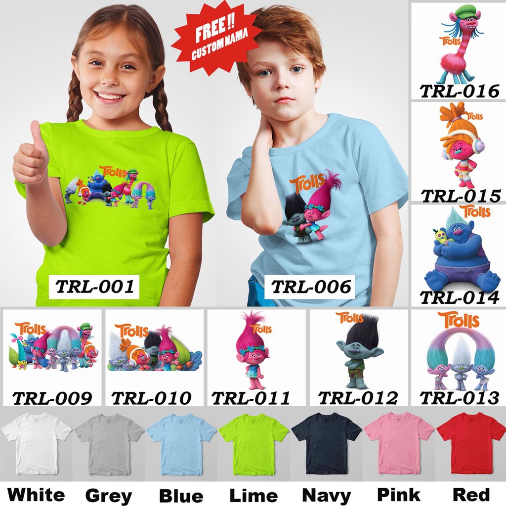 [FREE NAMA !!] Kaos Anak &amp; Family Trolls 100% COTTON PREMIUM