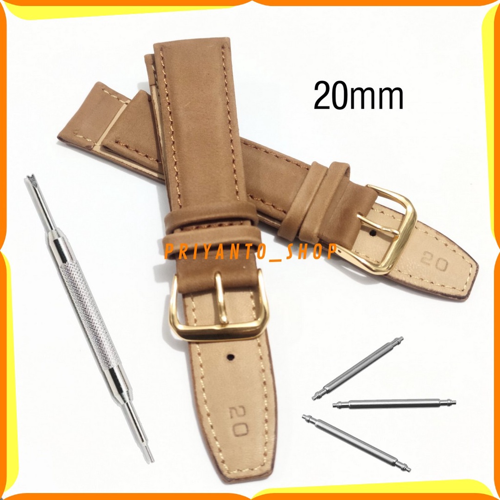 TALI JAM TANGAN KULIT BAGUS 20MM STRAP LEATHER WATCH 20 CM COKLAT BLUDRU FREE PEN