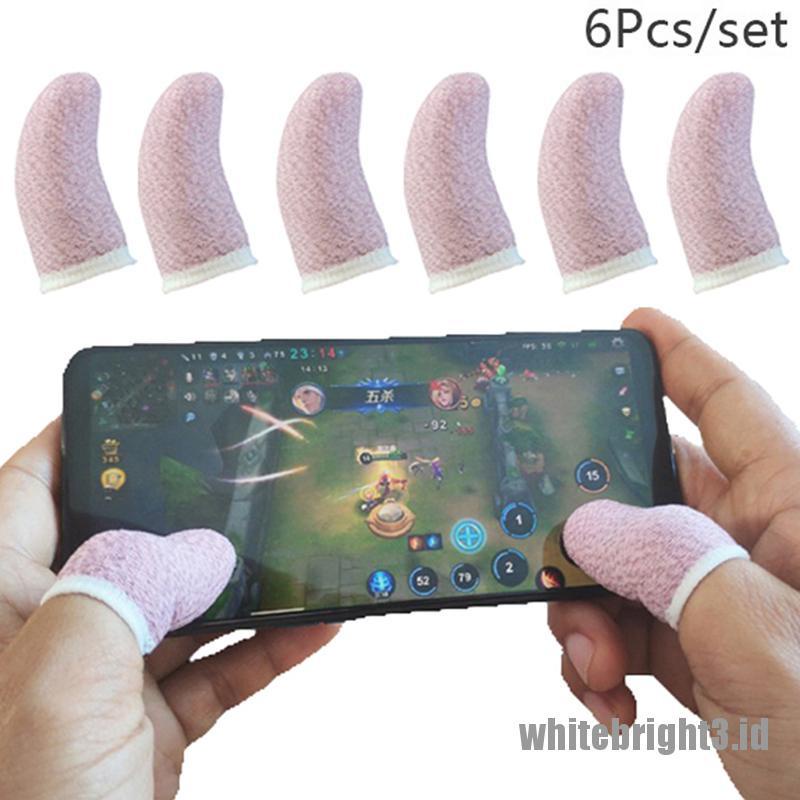 &lt; White3 &gt; 6Pcs Sarung Jari Anti Keringat Untuk Bermain Game Smartphone