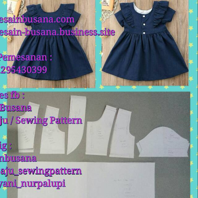 Pola produksi dress anak 021 variasi kancing dan ruffle