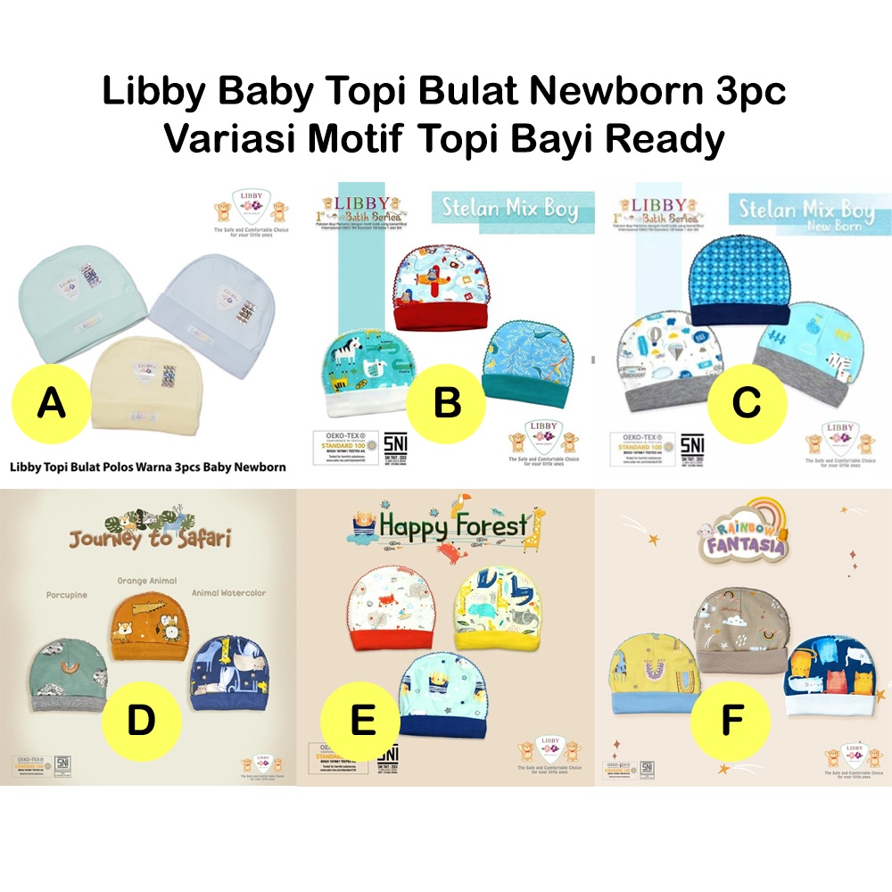 Libby Baby Topi Bulat Newborn 3pc Variasi Motif Topi Bayi Ready