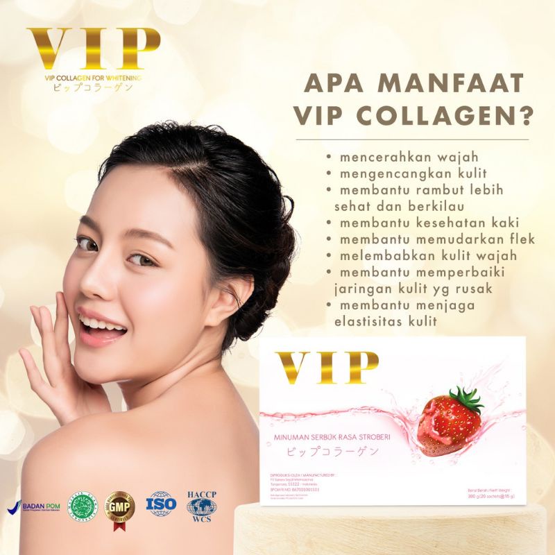 [COD] VIP Collagen Antioxidant Drink Suplemen Kecantikan Pemutih Kulit Wajah &amp; Tubuh Sehat dan Glowing - BPOM 1BOX 20sachet