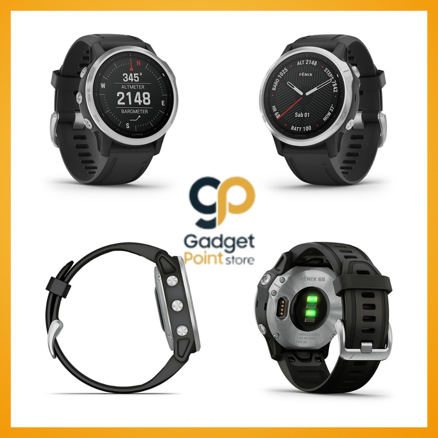 Garmin Watch Fenix 6s Silver with Black Band Sport SmartWatch - Garansi Resmi Tam 2 Tahun