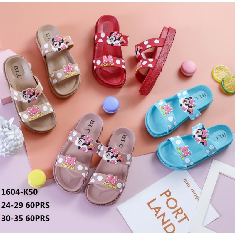 Sandal Strip Tali Dua Anak Mickey Minnie Mouse Polkadot Anak