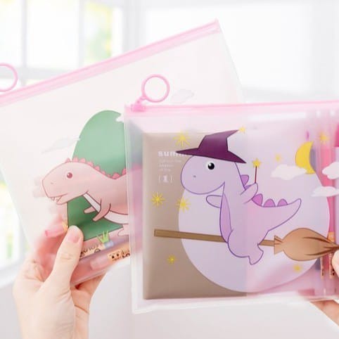 Zipper Bag Pouch Dino Lucu Transparant - Tempat Penyimpanan Serbaguna